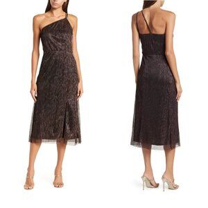 Socialite One Shoulder Metallic Midi Dress Small